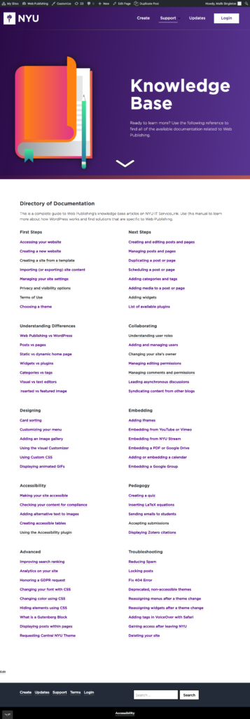 Full size screenshot of the Knowledge Base page of the Support Center