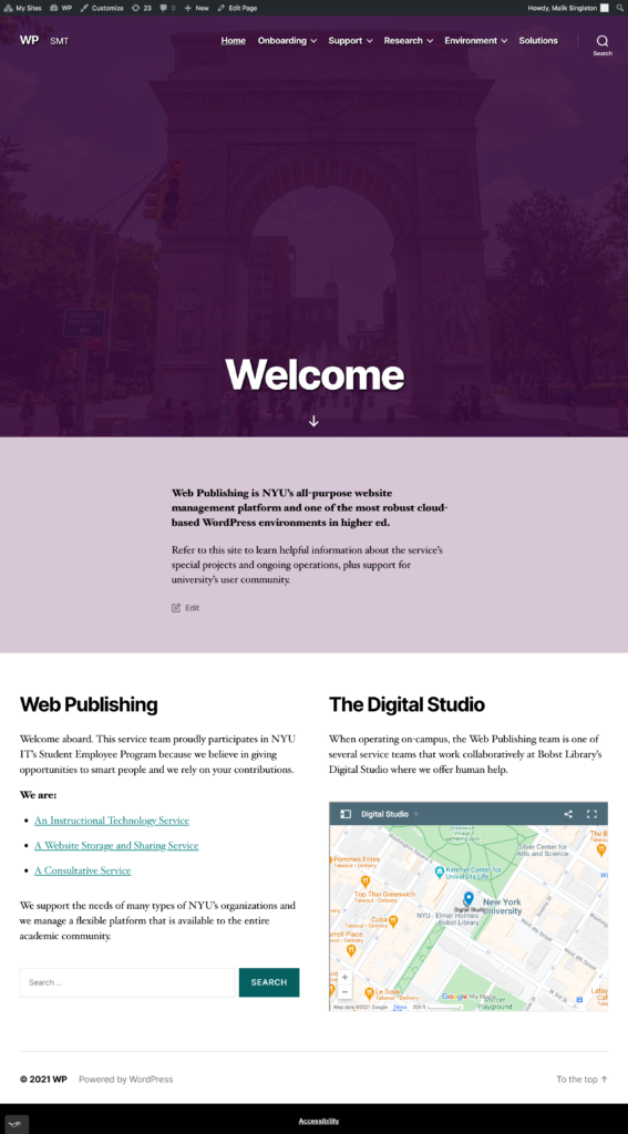 Full length screenshot of the Onboarding Site's welcome page.